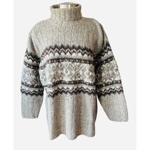 Jones New York Wm L Fairisle Hand Knit Turtleneck Drop Sleeve Wool Blend New